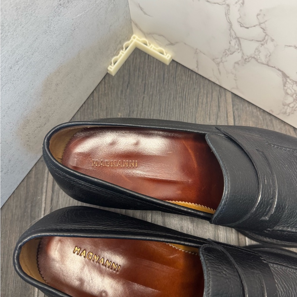 Magnanni Black Leather Penny Loafers size 12 - Picture 4 of 6